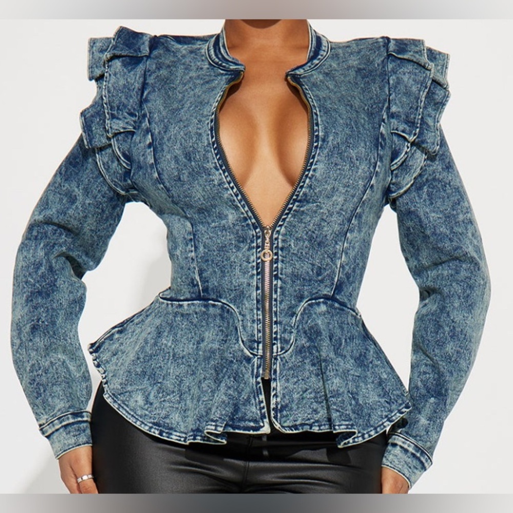 FASHION NOVA Denim Queen Peplum Jacket